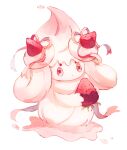  absurdres alcremie alcremie_(strawberry_sweet) food fruit full_body highres holding holding_food looking_at_viewer no_humans pokemon simple_background solo strawberry su_(sajo_su5) white_background 