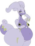  anthro areola belly big_belly big_breasts big_butt breasts butt female generation_6_pokemon genitals goodra green_areola green_eyes half-closed_eyes hi_res huge_butt looking_at_viewer narrowed_eyes neom-daddy nintendo nipple_tape open_mouth overweight overweight_anthro overweight_female pasties pokemon pokemon_(species) purple_body pussy slime solo tape 