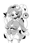  1girl breasts buttons greyscale heart heart_button large_breasts looking_down miniskirt monochrome short_hair skirt solo thumbs_up touhou yuki_hime_haruka 