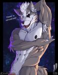  abs anthro armpit_hair bodily_fluids body_hair canid canine canis dialogue eye_patch eyewear hi_res invalid_tag iudicium86 male mammal muscular musk nintendo nipples pubes raised_arm solo star_fox sweat wolf wolf_o&#039;donnell 
