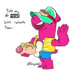  animal_humanoid anthro balls big_penis bottomwear brawl_stars clothed clothing covered_eyes digital_media_(artwork) dinojaiba22 dinosaur doug_(brawl_stars) erection fingers food genitals hand_waving hot_dog humanoid humanoid_genitalia long_penis male mustard open_mouth penis pink_body reptile scalie short_tail shorts simple_background smile solo spanish_text sun_visor supercell_(company) tail teeth text tongue topwear 