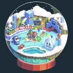  3boys animated animated_gif artist_name banana_peel driving fence freezie highres ice luigi mario mario_(series) mario_kart multiple_boys pixel_art pixel_jess red_shell_(mario) ripples shy_guy snow snow_globe snowing star_(symbol) string_of_flags tree tunnel water yoshi 