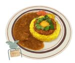  curry egg_(food) food food_focus leaf no_humans open_sign original plate rice still_life user_wfxj3475 white_background 