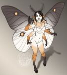  3_fingers anthro arthropod black_hair breasts feet female fingers hair hi_res insect lepidopteran moth non-mammal_breasts nude solo standing thecatnamedfish toes wings 