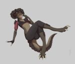  absurd_res anthro arm_spikes ashe_colter bethesda_softworks bottomwear brown_body brown_scales bulge claws clothing crossed_legs deathclaw fallout fangs finger_claws fingerless_gloves girly gloves handwear hi_res horn leaning leaning_back male pants pupils red_eyes reptile scales scalie shoulder_spikes simple_background slit_pupils solo spikes spikes_(anatomy) teeth tight_bottomwear tight_clothing tight_pants toe_claws tommysamash 