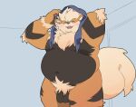  2023 anthro anthrofied arcanine balls belly big_belly blush eyes_closed flaccid generation_1_pokemon genitals hi_res inunoshippo kemono male moobs navel nintendo overweight overweight_male penis pokemon pokemon_(species) pubes solo towel 