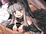  1boy 1girl azur_lane bar_censor black_dress black_gloves blush breasts censored commander_(azur_lane) cum cum_on_body cum_on_breasts dress elbow_gloves gloves grey_hair heavy_breathing long_hair medium_breasts nipples open_mouth paizuri penis queen_elizabeth_(azur_lane) queen_elizabeth_(meta)_(azur_lane) red_eyes smile tsuzuri_(tuzuri) veil 