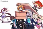  6+girls :&lt; :d ahoge amiya_(arknights) animal_ear_fluff animal_ears arknights blonde_hair blue_archive blue_eyes bob_cut brown_hair coat coffin crying crying_with_eyes_open dabbing_dude_(meme) dancing_pallbearers_(meme) djeeta_(granblue_fantasy) dress fate/grand_order fate_(series) flower fujimaru_ritsuka_(female) genshin_impact girls&#039;_frontline granblue_fantasy grey_hair hair_flower hair_ornament hairband halo highres horse_ears horse_girl horse_tail long_hair lumine_(genshin_impact) m4a1_(girls&#039;_frontline) meme mod3_(girls&#039;_frontline) multiple_girls orange_eyes orange_hair pecorine_(princess_connect!) princess_connect! rabbit_ears sad school_uniform seal_juice serafuku shiroko_(blue_archive) short_hair side_ponytail smile sunglasses tail tears thighhighs tiara twitter_username umamusume very_long_hair wolf_ears 