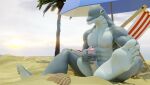  3d_(artwork) anthro beach cetacean digital_media_(artwork) dolphin feet gael genitals hi_res male male/male mammal marine muscular penis seaside solo toothed_whale 