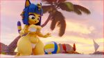  16:9 3d_(artwork) absurd_res animal_crossing ankh ankha_(animal_crossing) anthro areola areola_slip arthropod ball beach big_breasts blender_(software) blender_cycles blue_hair breasts clothing crab crustacean curvy_figure decapoda digital_media_(artwork) domestic_cat felid feline felis female hair hi_res kneeling malacostracan mammal marine nintendo outside seaside short_stack solo sunset surprise tahlian thick_thighs two-piece_swimsuit volleyball_(ball) voluptuous wallpaper wide_hips widescreen yellow_body 