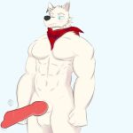  absurd_res anthro big_penis blue_eyes canid canine canis character_name character_name(charl) charl fur genitals hi_res https://twitter.com/sorrowgarden male mammal muscular muscular_male penis solo white_body white_fur wolf 