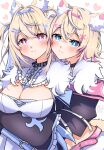  2girls :3 absurdres animal_ear_fluff animal_ears bandaid_hair_ornament belt black_collar blonde_hair blue_belt blue_eyes blue_hair breasts collar dog_ears dog_girl fur_trim fuwawa_abyssgard hair_ornament hairband hairclip heart highres hololive hololive_english large_breasts long_hair long_sleeves midriff mococo_abyssgard multicolored_hair multiple_girls pink_belt pink_eyes pink_hair satsuki_(pixiv_742410) siblings sisters smile spiked_hairband spikes streaked_hair twins virtual_youtuber wide_sleeves 
