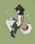  anthro bottomwear canid canine clothed clothing creeper_(minecraft) fleurfurr fur hair hi_res looking_at_viewer male mammal microsoft minecraft mojang shorts shorts_only simple_background smile solo topless watermark white_body white_fur xbox_game_studios 