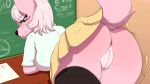  absurd_res anthro anus artmarshmallow bent_over blush bottomwear butt canid canine clothing deer female fox freckles genitals hi_res hybrid legwear looking_at_another looking_back looking_back_at_another mammal marshmallow_fluff_(character) pussy rear_view school shirt skirt smile solo stockings topwear upskirt 