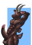  absurd_res anthro balls big_penis bovid bovid_horn brown_body brown_fur caprine caprine_demon caprine_horn demon erect_tail erection facial_hair fan_character fur genitals goat goat_demon goatee hi_res horizontal_pupils horn looking_at_viewer male mammal mature_anthro mature_male muscular muscular_male nude original_character_do_not_steal pagliaccci55 penis prick_ears pupils red_eyes simple_background smile solo vein veiny_penis 