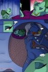  blue_body bulbasaur comic female garchomp generation_1_pokemon generation_4_pokemon green_body hi_res male night nintendo piercing pokemon pokemon_(species) redeyes scalesindark scar sleeping 