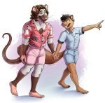 alex_(sig_squeak) anthro athletic black_hair body_hair brown_body brown_eyes brown_fur california_ground_squirrel chest_hair clothed clothing duo fur grey_body grey_fur ground_squirrel hair hand_holding hi_res male male/male mammal maxbe_arts murid murine philip_(sig_squeak) pink_nose rat rodent romantic romantic_couple sciurid size_difference 