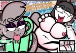  2023 absurd_res ahegao anthro areola bear big_breasts black_hair bodily_fluids breasts chow_(mykendyke) dialogue dream duo dykie_(mykendyke) english_text eyeshadow female female/female fur giant_panda grey_body grey_fur hair hi_res looking_pleasured makeup mammal mykendyke navel nipples nude open_mouth open_smile procyonid raccoon sex smile sweat text tongue tongue_out tribadism vaginal white_body white_fur 