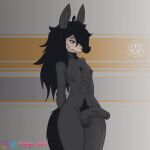  1:1 anthro balls black_body black_fur black_hair bone canid canine digital_media_(artwork) fur genitals hair hi_res looking_at_viewer mal0 male malo mammal nipples nude penis scp-1471 scp_foundation skull skull_head skyearrt solo 