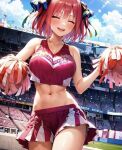  abs bare_arms baseball_stadium breasts crop_top go-toubun_no_hanayome hair_tie highres large_breasts nakano_nino navel non-web_source pom_pom_(clothes) red_hair thighs 