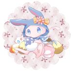  animal_focus animal_hood azumarill azumarill_(cosplay) blue_eyes blue_hood bow buneary bunnelby cosplay easter eevee flower hood hood_up hu-a39 mew_(pokemon) no_humans orange_bow pawpads pink_flower pokemon pokemon_(creature) rose scorbunny togepi white_background wigglytuff 