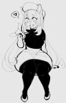  &lt;3 2023 anthro big_butt black_clothing bottomwear breasts butt chikkibug chubby_female clothed clothing ears_up female hair happy hat headgear headwear humanoid humanoid_pointy_ears league_of_legends legwear long_hair looking_at_viewer lulu_(lol) monochrome nails pecs phone riot_games sitting skirt slightly_chubby small_breasts small_waist solo stockings thick_thighs wide_hips yordle 