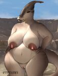  absurd_res anthro areola band1tnsfw big_areola big_breasts big_nipples breasts brown_body canyon dark_nipples detailed_background digital_drawing_(artwork) digital_media_(artwork) dinosaur eyelashes female female_focus genitals glistening glistening_genitalia hadrosaurid hands_on_hips head_horn hi_res horn lips long_eyelashes long_nails looking_at_viewer mature_female nipples orange_eyes ornithischian outside overweight overweight_anthro overweight_female pangaea_(upai) parasaurolophus pinup portrait pose pussy realistic_lighting reptile scales scalie smile solo stripes thick_lips thick_thighs 