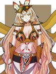  1girl alternate_costume armor breasts fire_emblem fire_emblem_heroes gold gullveig_(fire_emblem) highres large_breasts mnejing30 navel shoulder_armor snake upper_body white_hair yellow_eyes 