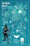  1boy 2022 absurdres artist_name assault_visor batman batman_(series) black_bodysuit blue_background blueprint_(medium) bodysuit character_name clenched_hands comic_cover cover_image dan_mora dc_comics english_commentary english_text frown grid_background highres mask mecha official_art open_hands power_armor robot science_fiction size_comparison standing superhero 