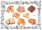  cake chocolate_cake chocolate_chip_cookie cookie flower food food_focus fruit galette_(food) kuboitomoko leaf madeleine no_humans original painting_(medium) rose still_life traditional_media watercolor_(medium) white_background 