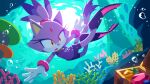  1boy 1girl air_bubble animal_ears big_the_cat blaze_the_cat bubble cat_ears cat_tail commentary_request coral coral_reef flippers forehead_jewel furry furry_female furry_male gem gloves lifebuoy official_art open_mouth shipwreck sol_emerald sonic_(series) sonic_rush_adventure tail treasure_chest underwater uno_yuuji white_gloves yellow_eyes zanshomimai 