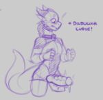  alphax10 anthro blush clothed clothing dildo dragon ellie_(alphax10) genitals male penis sex_toy sex_toy_genitals sketch solo 