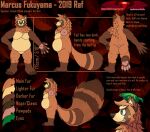  2019 4_toes 5_fingers anthro belly big_tail brown_arms brown_background brown_body brown_claws brown_ears brown_fur brown_markings brown_nose canid canine claws darkoverord digital_media_(artwork) english_text eyebrows facial_markings feet finger_claws fingerpads fingers fluffy fluffy_eyebrows fluffy_tail fur green_eyes head_markings head_tuft huge_tail leaf leg_markings male mammal marcus_fukuyama markings model_sheet neck_tuft overweight overweight_anthro overweight_male pawpads pink_pawpads raccoon_dog ring_(marking) simple_background snout snout_markings socks_(marking) solo tail tan_belly tan_body tan_eyebrows tan_fur tan_inner_ear tan_markings tanuki text textured_background toe_claws toes tuft 