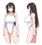  1girl black_hair breasts brown_eyes competition_swimsuit cropped_legs kantai_collection large_breasts long_hair looking_at_viewer multiple_views nagato_(kancolle) one-piece_swimsuit simple_background swimsuit tamu_(mad_works) white_background white_one-piece_swimsuit 