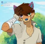  animal_humanoid anthro canid canid_humanoid canine canine_humanoid canis claws clothing cosplay coyote coyote_humanoid digital_media_(artwork) dr._stone fan_character gazuki humanoid looking_at_viewer male mammal mammal_humanoid pose simple_background solo 
