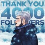  1boy bara beard blush coat daisukebear facial_hair from_side grey_hair hair_slicked_back highres looking_ahead male_focus mature_male milestone_celebration original short_hair snow solo thick_eyebrows thick_mustache upper_body winter_clothes 
