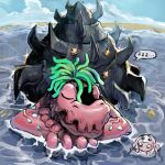  2others antennae closed_eyes day digimon digimon_(creature) highres level-00 multiple_others no_humans outdoors shellmon sleeping speech_bubble tokomon water zzz 