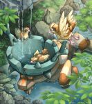  absurd_res ambiguous_gender bathing feral generation_1_pokemon generation_9_pokemon group hi_res katkichi legendary_pokemon nintendo pidgey pokemon pokemon_(species) ting-lu water waterfall 