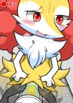  ambiguous_gender bathroom blush bodily_fluids braixen camera_hud feral generation_6_pokemon genital_fluids hi_res nintendo omorashi peeing pokemon pokemon_(species) queen_kemono shaking solo trembling urine 