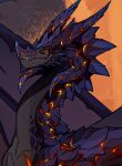  abstract_background ambiguous_gender blue_body blue_scales dragon fangs feral grey_body kolaa membrane_(anatomy) membranous_wings orange_eyes scales scalie side_view solo teeth wings 