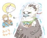  anthro armor avian beak black_beak blonde_hair cold duo feathers fluffy_feathers hair humanoid hylian japanese_text link male nintendo rito shaking shivering tears_of_the_kingdom tenperu_tapio text the_legend_of_zelda tulin_(tloz) white_body white_feathers wings 