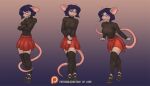  anthro bottomwear breasts clothing crossed_arms dark_hair eyewear female footwear glasses law_of_love legwear mammal mouse murid murine patreon purple_eyes reaper3d red_bottomwear red_clothing red_skirt roddy_(law_of_love) rodent sandals skirt smile solo tail thigh_highs 