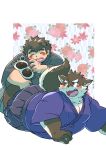  anthro asian_clothing blush canid canine canis chubby_protagonist_(tas) clothing domestic_dog duo east_asian_clothing eyebrows hi_res human japanese_clothing kimono kusarikakemono lifewonders male male/male mammal moritaka overweight pawpads scar thick_eyebrows tickling tickling_feet tokyo_afterschool_summoners 