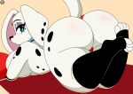  101_dalmatian_street 101_dalmatians 2023 4_toes absurd_res anthro big_breasts big_butt black_nose blue_eyes breasts butt canid canine canis dalmatian digital_media_(artwork) disney dolly_(101_dalmatians) domestic_dog eyelashes feet female hi_res looking_at_viewer looking_back looking_back_at_viewer mammal nr_ac solo spots tail toes 