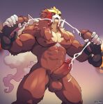  abs anthro arcanine balls barazoku biceps big_muscles big_pecs bodily_fluids brown_body brown_fur cuffs_(clothing) cum cumshot digital_media_(artwork) disembodied_penis ejaculating_on_another ejaculation entei fur generation_1_pokemon generation_2_pokemon genital_fluids genitals glans hair hand_on_penis hands-free hi_res hisuian_arcanine hisuian_form humanoid_genitalia humanoid_penis legendary_pokemon looking_at_viewer male male/male mammal muscular muscular_anthro muscular_male nintendo nipples nude open_mouth pecs penis pokemon pokemon_(species) red_eyes regional_form_(pokemon) simple_background solo voviat 