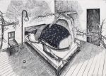  1_hen_ki abstract bed bed_sheet bedroom bug cockroach dated door greyscale indoors lamp monochrome on_bed the_metamorphosis thorns wooden_chair wooden_floor 