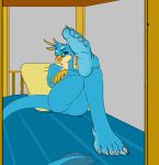  16:9 2020 animated anthro avian bed feet foot_focus furniture gallus_(mlp) gryphon hasbro humanoid_feet loop lying lying_on_bed male my_little_pony mythological_avian mythology on_back on_bed plantigrade robinthefox short_playtime solo tail toe_curl toe_scrunch widescreen 