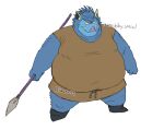  2023 anthro belly big_belly blue_body clothed clothing dragon_quest iwano kemono male mammal obese obese_male orc_(dragon_quest) orc_king_(dragon_quest) overweight overweight_male simple_background solo square_enix suid suina sus_(pig) weapon white_background wild_boar 