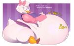  absurd_res anatid anseriform anthro avian bedroom_eyes belly big_belly bird bloated bow_ribbon churn clothed clothing disney duck ducktales female hi_res membrane_(anatomy) narrowed_eyes obese obese_female overweight overweight_female ridiculouscake rumbling_stomach seductive solo text torn_clothing webbed_feet webby_vanderquack 