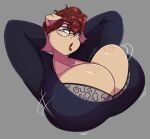  anthro big_breasts bra breasts cleavage clothed clothing domestic_pig eyewear female freckles freckles_on_breasts glasses hair hi_res huge_breasts jwinkz lipstick lola_(jwinkz) makeup mammal open_mouth pink_body red_hair solo stretching suid suina sus_(pig) underwear 